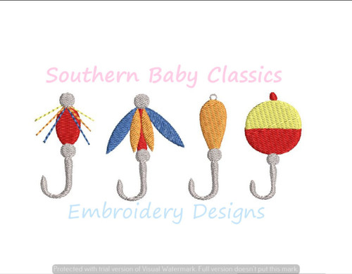 Fishing Fish Lures Row Hook Hooks Fill Machine Embroidery Design Summer Boy Preppy