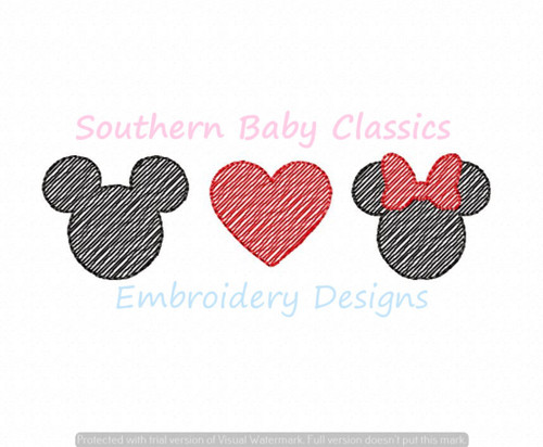 Mickey Loves Minnie Light Sketchy Machine Embroidery Design Mouse Character