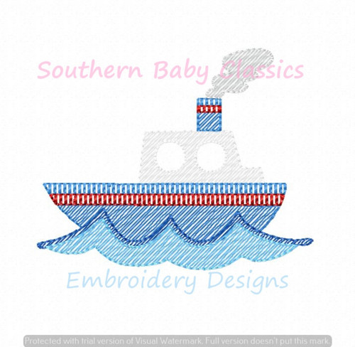 Cruise Ship Boat Light Sketchy Nautical Fill Machine Embroidery Design Summer Preppy