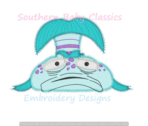 Grumpy Fish Pout Character Zig Zag Applique Machine Embroidery Design Book