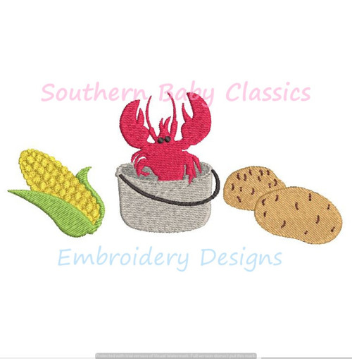 Summer Crab Lobster Boil New England Corn Potatoes Full Fill Machine Embroidery Design