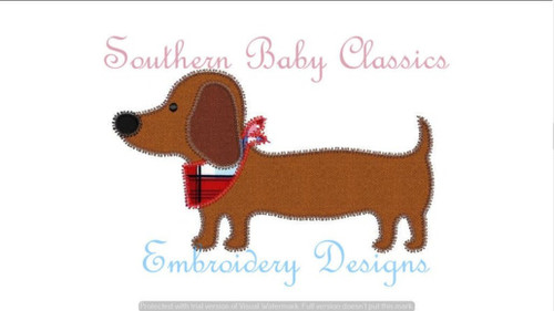 Dachshund Bandanna Dog Zig Zag Applique Digital Embroidery Design Instant Download File Boy