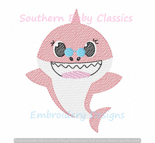 Grandma Grandmother Shark Family Character Light Sketchy Machine Embroidery Design Baby