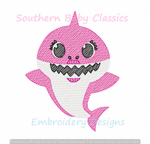 Shark Child Baby Girl Character Light Sketchy Fill Machine Embroidery Design Song
