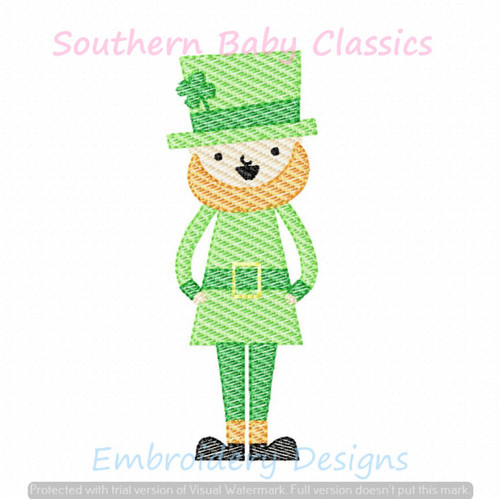 Leprechaun Boy St Patrick's Day Clover Light Sketchy Fill Machine Embroidery Design Patrick