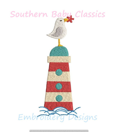 Seagull Lighthouse Ocean Sea Bird Mini Fill Machine Embroidery Design Starfish Beach Summer