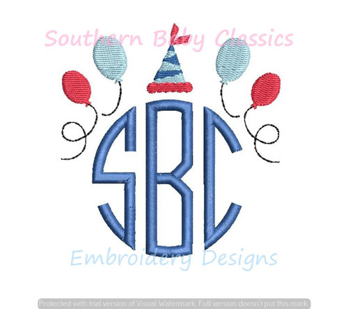 Birthday Hat Balloons Monogram Topper Frame Machine Embroidery Design Party