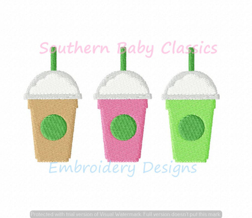 Iced Coffee Tea Trio Row Fill Machine Embroidery Design Coffees Summer