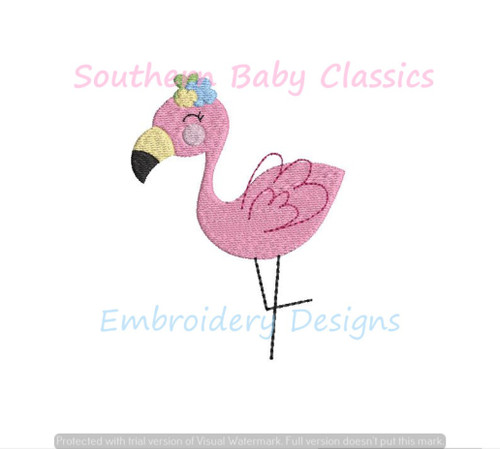 Flamingo Girl Flowers Cute Mini Fill Machine Embroidery Design Preppy Beach Summer Girl Cute