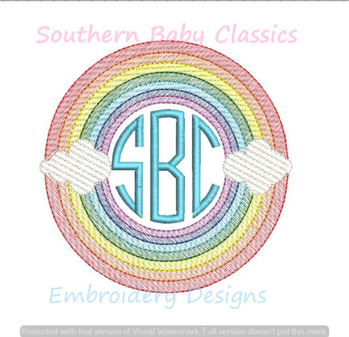 Rainbow Monogram Frame Light Sketchy Fill Machine Embroidery Design Summer Spring