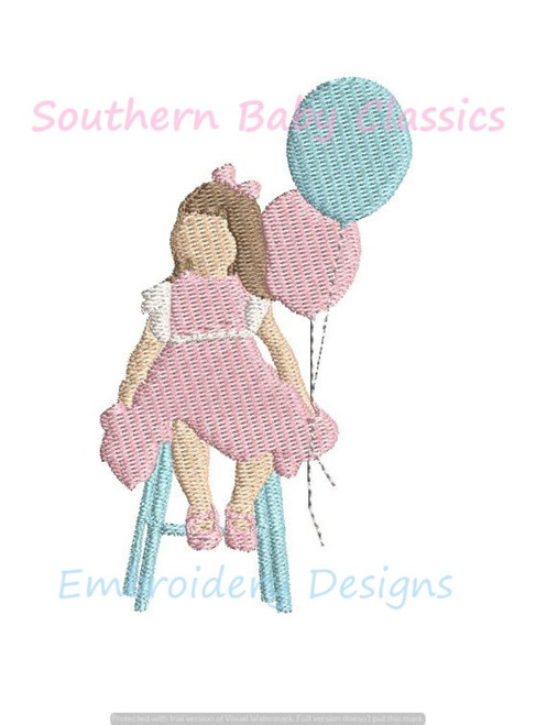 Sitting Girl With Birthday Balloons Mini Fill Machine Embroidery Design Baby Girls