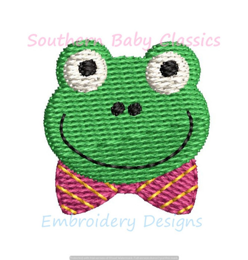 Frog Face Wearing Bow Tie Bowtie Preppy Bow Mini Fill Machine Embroidery Design  Boy