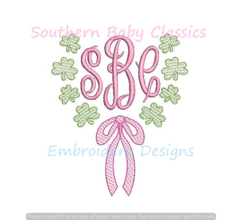 Clover Shamrock Bow Monogram Frame Four Leaf Light Sketchy Machine Embroidery Design