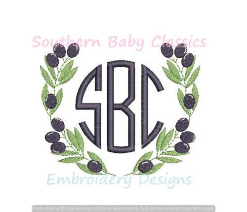 Olive Plant Monogram Frame Machine Embroidery Design Olive Oil Mediterranean