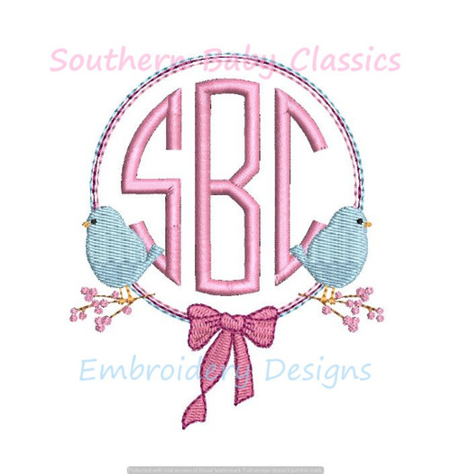 Spring Bluebird Bow Monogram Frame Girl Cute Machine Embroidery Design Easter