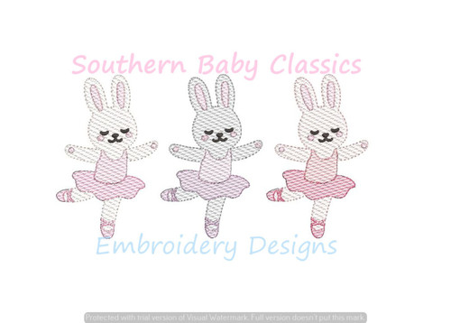 Bunny Rabbit Ballerinas Ballet Light Sketchy Fill Machine Embroidery Design Trio Easter