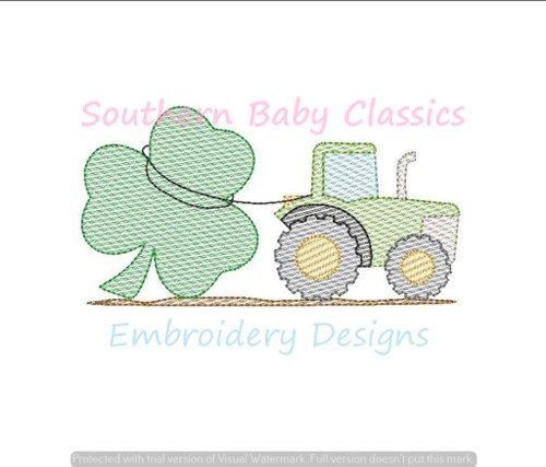 Clover Shamrock St. Patrick's Day Tractor Farm Light Sketchy Fill Machine Embroidery Design