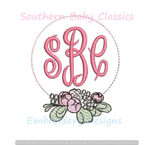 Spring Easter Summer Floral Circle Monogram Frame Sketchy Fill Machine Embroidery Design