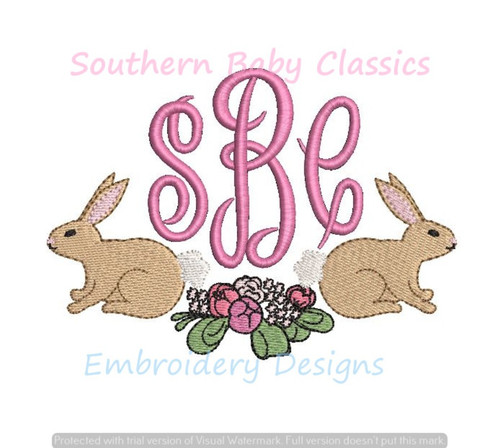 Easter Bunny Rabbit Spring Flower Floral Peonies Monogram Swag Frame Machine Embroidery Design