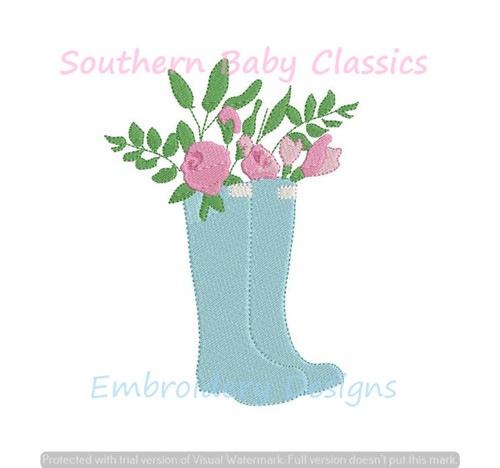 Spring Rain Boots with Flowers Floral Roses Inside Mini Fill Machine Embroidery Design