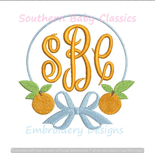 Orange Plant Bow Circle Monogram Frame Machine Embroidery Design Summer Florida Vacation