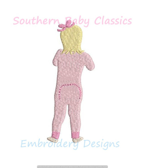 Little Girl In Union Suit Bottom Flap Pajamas Mini Fill Machine Embroidery Design