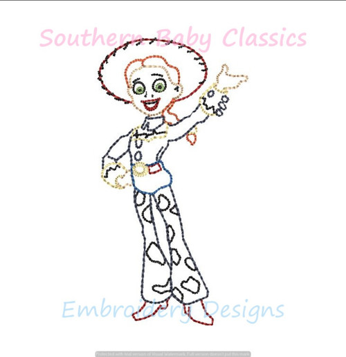 Cowgirl Toy Character Vintage Stitch Machine Embroidery Design Story