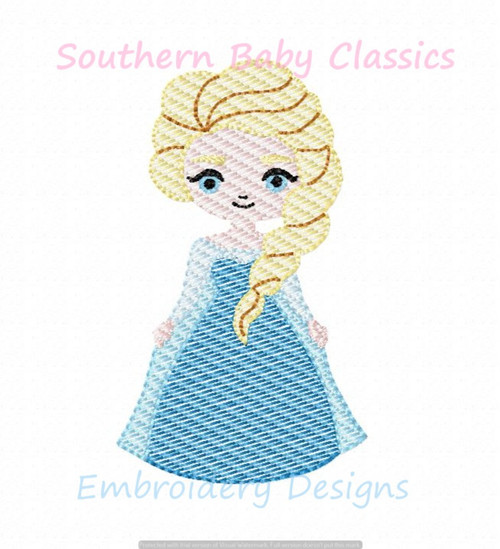 Ice Princess Character Quick Stitch Sketchy Fill Machine Embroidery Design Elsa