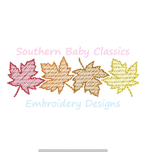 Leaves Row Quick Stitch Fill Machine Embroidery Design Leaf Autumn Fall Thanksgiving