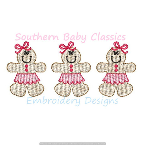 Christmas Cookie Gingerbread Girl Trio Three Sketchy Light Fill Machine Embroidery Design