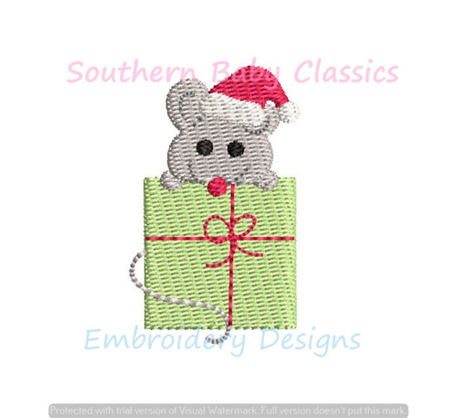 Christmas Santa Hat Mouse on Present Mice Machine Embroidery Design