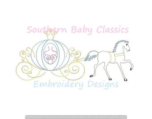 Princess Cinderella Pumpkin Carriage and Horse Vintage Stitch Machine Embroidery Design