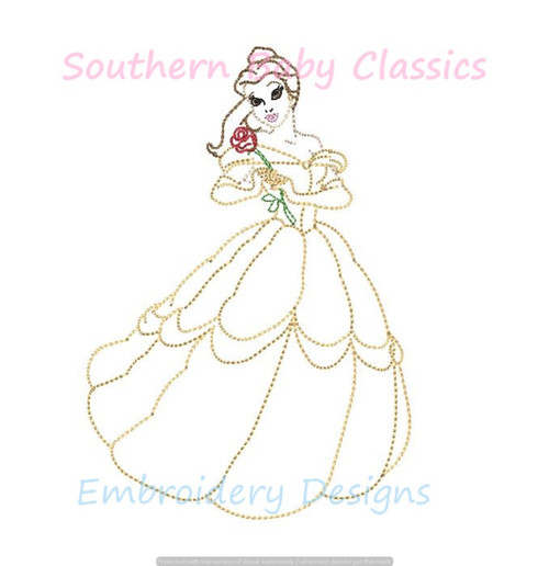 Beauty Beast Princess Belle Character Vintage Stitch Machine Embroidery Design