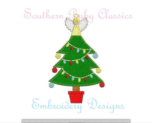 Christmas Tree Angel Topper Blanket Stitch Applique Machine Embroidery Design