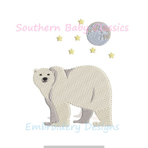 Polar Bear Night Moon Stars Fill Machine Embroidery Design Birthday You Were Born