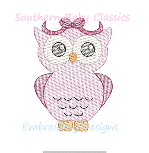 Owl Boy or Girl With Add on Bow Sketchy Light Fill Machine Embroidery Design Owls Fall Autumn