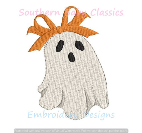 Halloween Ghost Girl Bow Mini Fill Machine Embroidery Design Cute