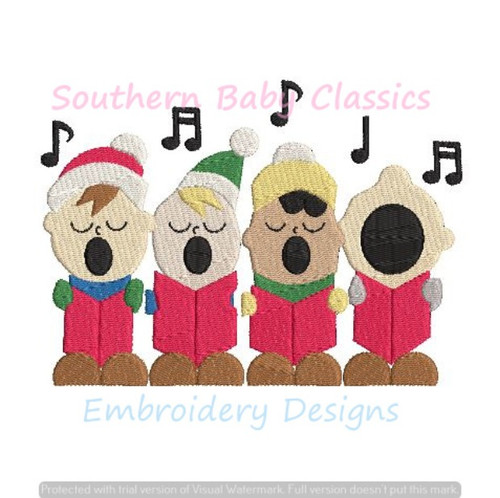 Christmas Carols Carolers Choir Singing Boys Fill Machine Embroidery Design