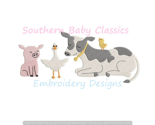 Farm Animal Friends Fill Machine Embroidery Design Cow Chick Duck Goose Pig Chicken