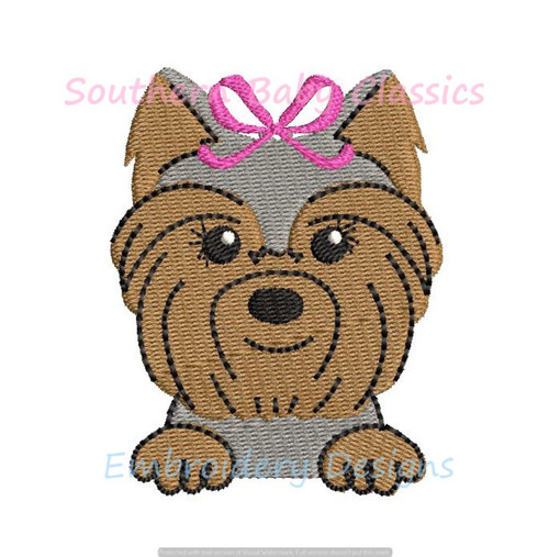 Girl Yorkie Yorkshire Terrier With Bow Mini Fill Machine Embroidery Design
