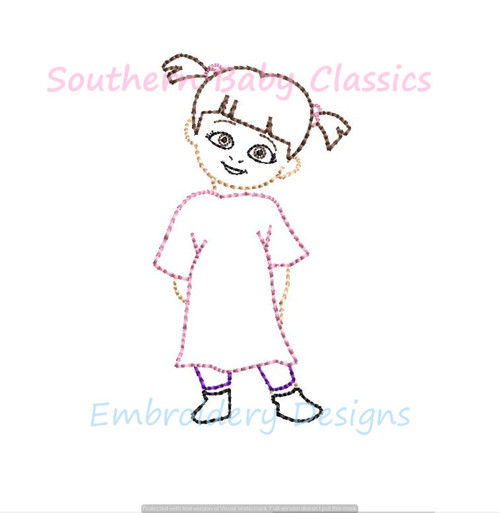 Boo Little Girl Monster Character Vintage Stitch Machine Embroidery Design