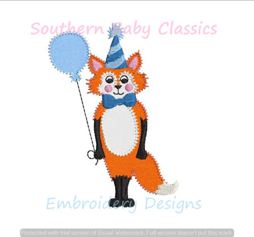 Birthday Fox Hat Balloon Zig Zag Applique Machine Embroidery Design