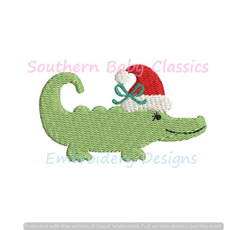Christmas Santa Hat Bow Girl Alligator Gator Mini Fill Machine Embroidery Design