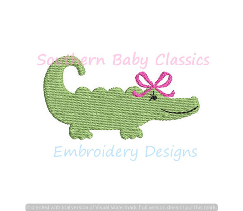 Alligator Girl with Bow Mini Fill Machine Embroidery Design Preppy Mascot Crocodile Gator