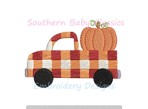 Gingham Plaid Truck Pumpkin Fill Machine Embroidery Design Check Checkered