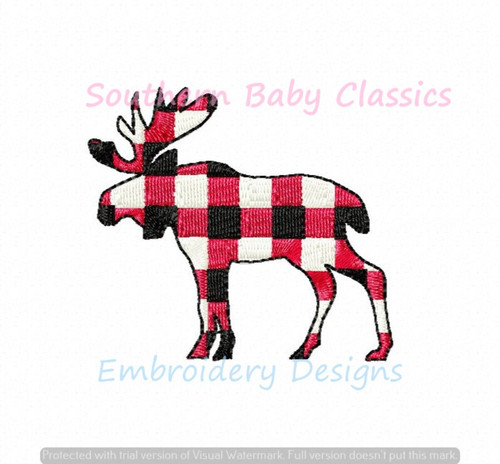 Gingham Moose Fill Machine Embroidery Design Fall Christmas Camping Forrest Woods