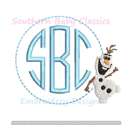 Snowman Guy Character Monogram Frame Machine Embroidery Design
