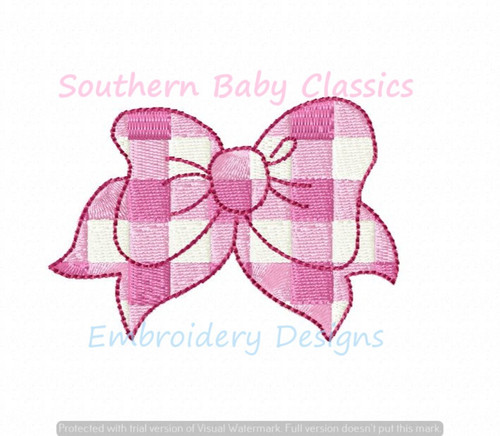 Gingham Buffalo Plaid Bow Ribbon Fill Design Machine Embroidery Preppy Girl