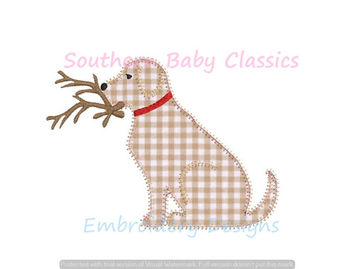 Lab Dog with Deer Antlers Zig Zag Applique Machine Embroidery Design Labrador Hunting