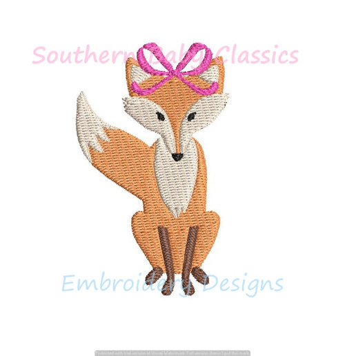 Sitting Fox Girl with Bow Mini Fill Machine Embroidery Design Fall Autumn
